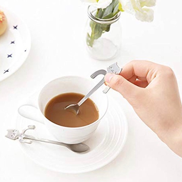 2-Pack Cat Coffee Dessert Cute Silver Spoons - Picture 5 of 8